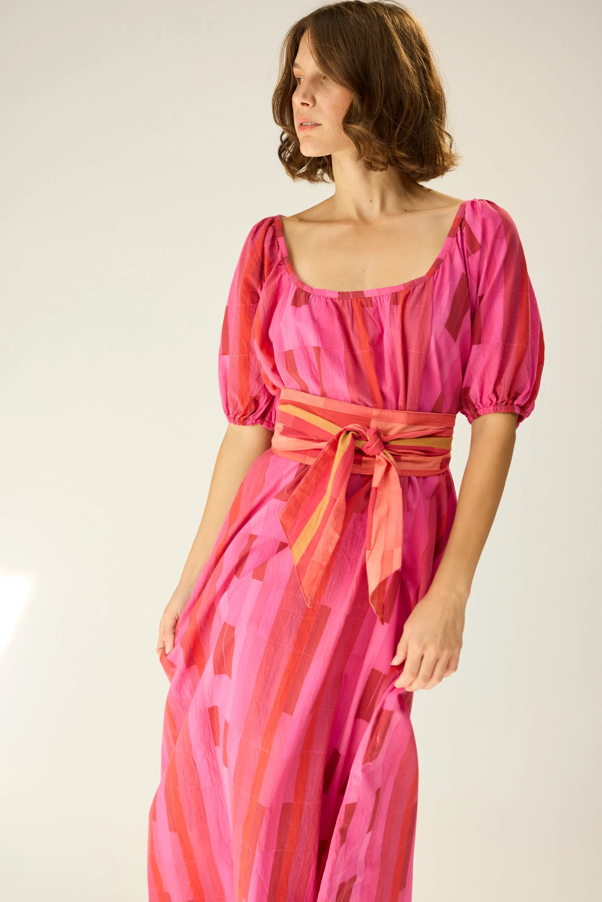 VIVI DRESS WITH CONTRASTING SASH