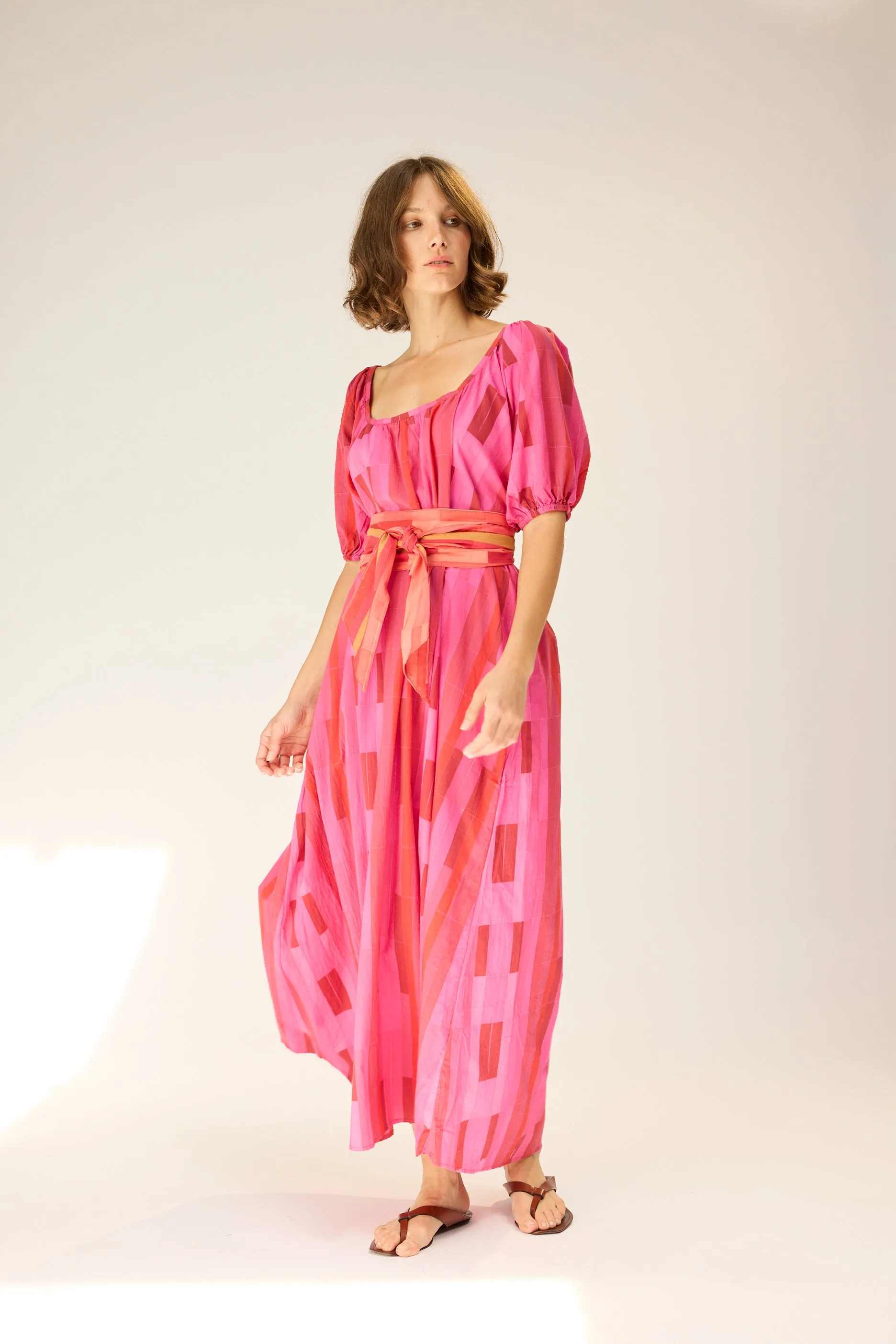 VIVI DRESS WITH CONTRASTING SASH