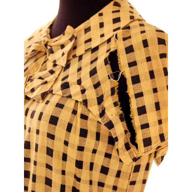 VTG 1930s Dress Yellow & Black Plaid  Costume or Redesign Depression Janalene