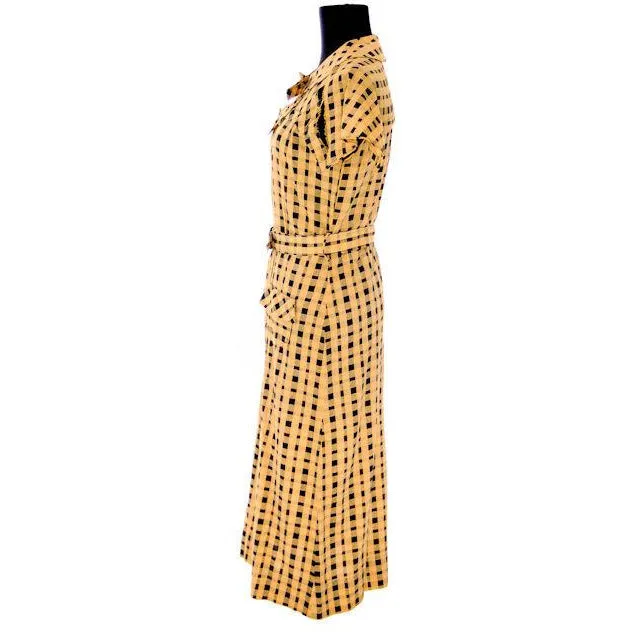 VTG 1930s Dress Yellow & Black Plaid  Costume or Redesign Depression Janalene
