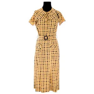VTG 1930s Dress Yellow & Black Plaid  Costume or Redesign Depression Janalene