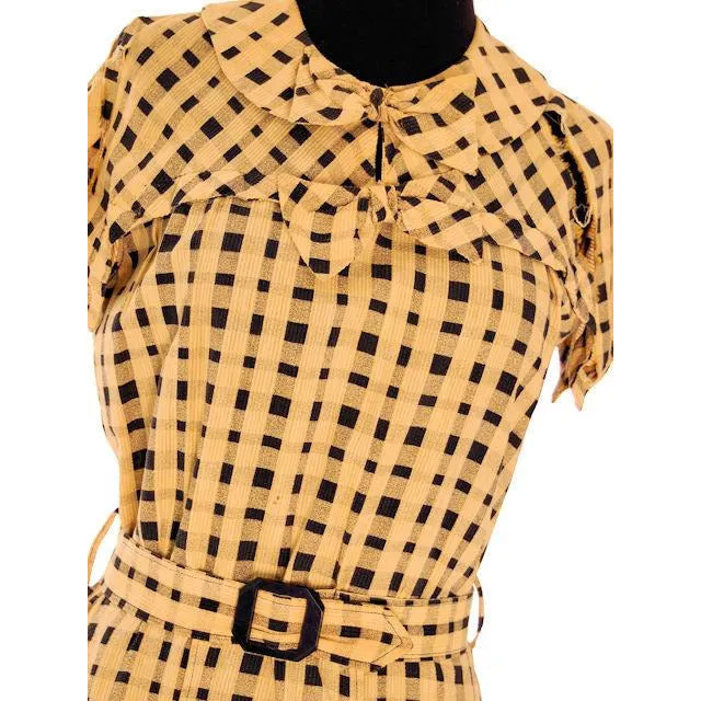 VTG 1930s Dress Yellow & Black Plaid  Costume or Redesign Depression Janalene
