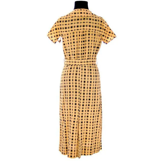 VTG 1930s Dress Yellow & Black Plaid  Costume or Redesign Depression Janalene