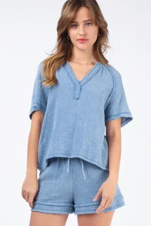 Washed Cotton Crinkle Gauze Top & Shorts set