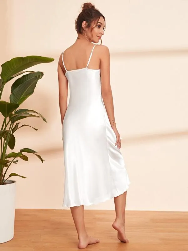 White Aqua Satin Solid Cami Dress
