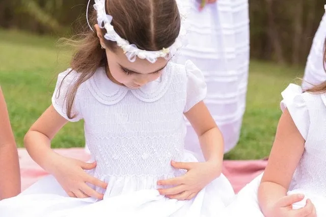White Cotton Fabric, First Communion Dress,  Hand Made, Smocked Dresses size 6-12