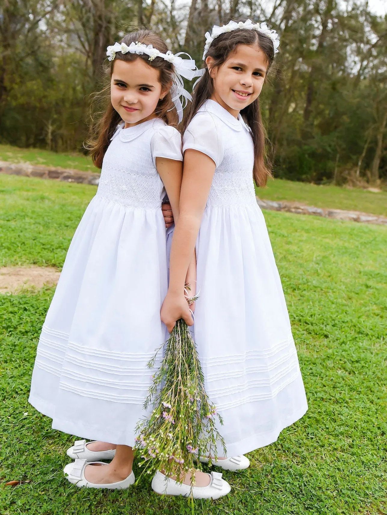 White Cotton Fabric, First Communion Dress,  Hand Made, Smocked Dresses size 6-12