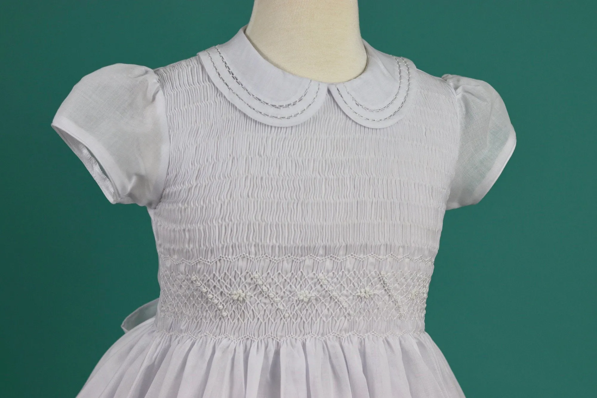 White Cotton Fabric, First Communion Dress,  Hand Made, Smocked Dresses size 6-12