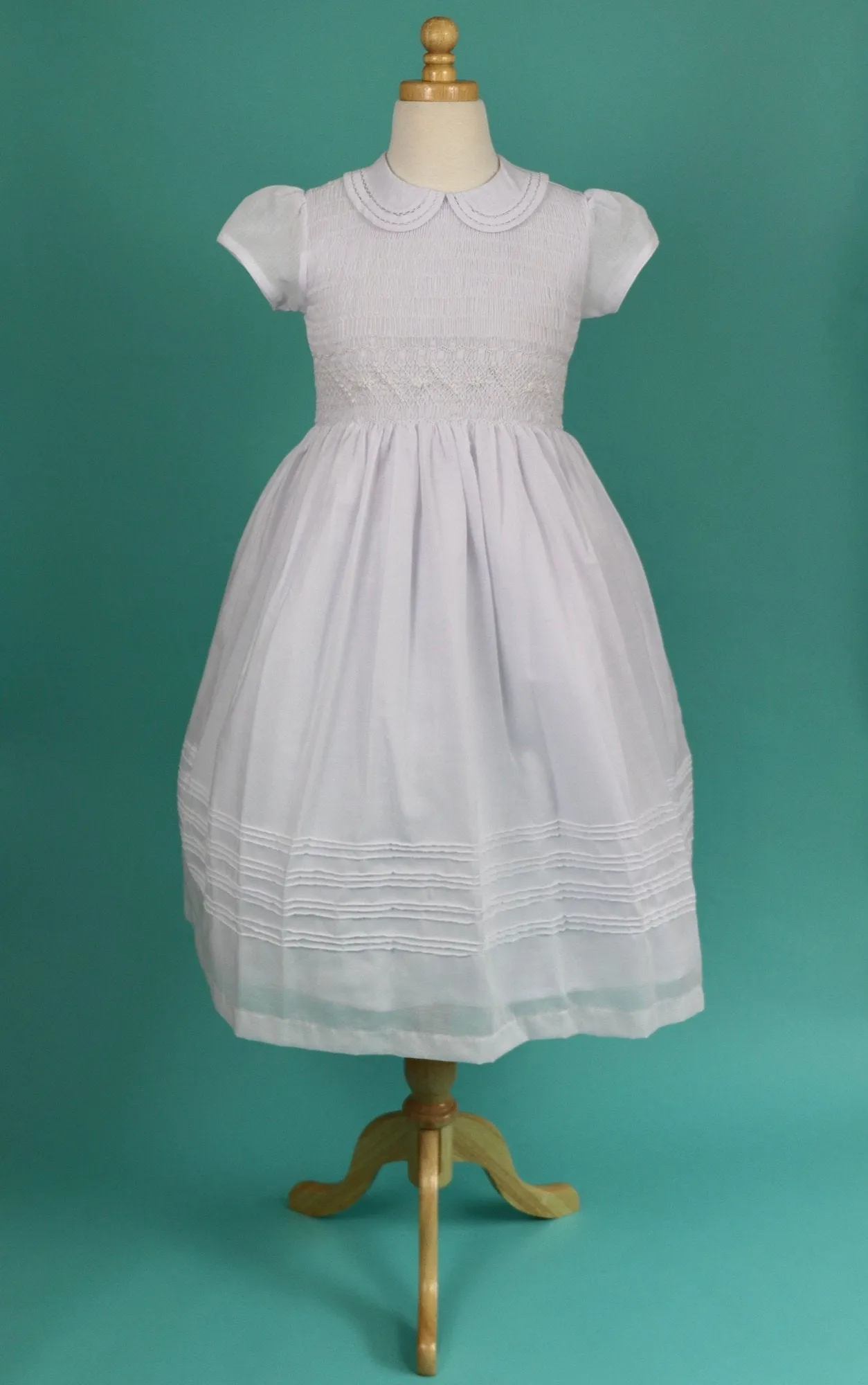 White Cotton Fabric, First Communion Dress,  Hand Made, Smocked Dresses size 6-12