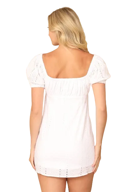 White Puff Sleeve Front Cut Out Eyelet Detail Mini Dress -  Pack of 5