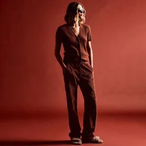 Wide Leg Corduroy Pant - Goji Pigment