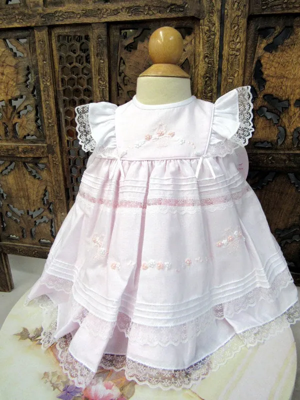 Will'beth Girls Soft Pink Fancy Lace Layered Heirloom Vintage 3 piece Dress Newborn 3 6 9 Months