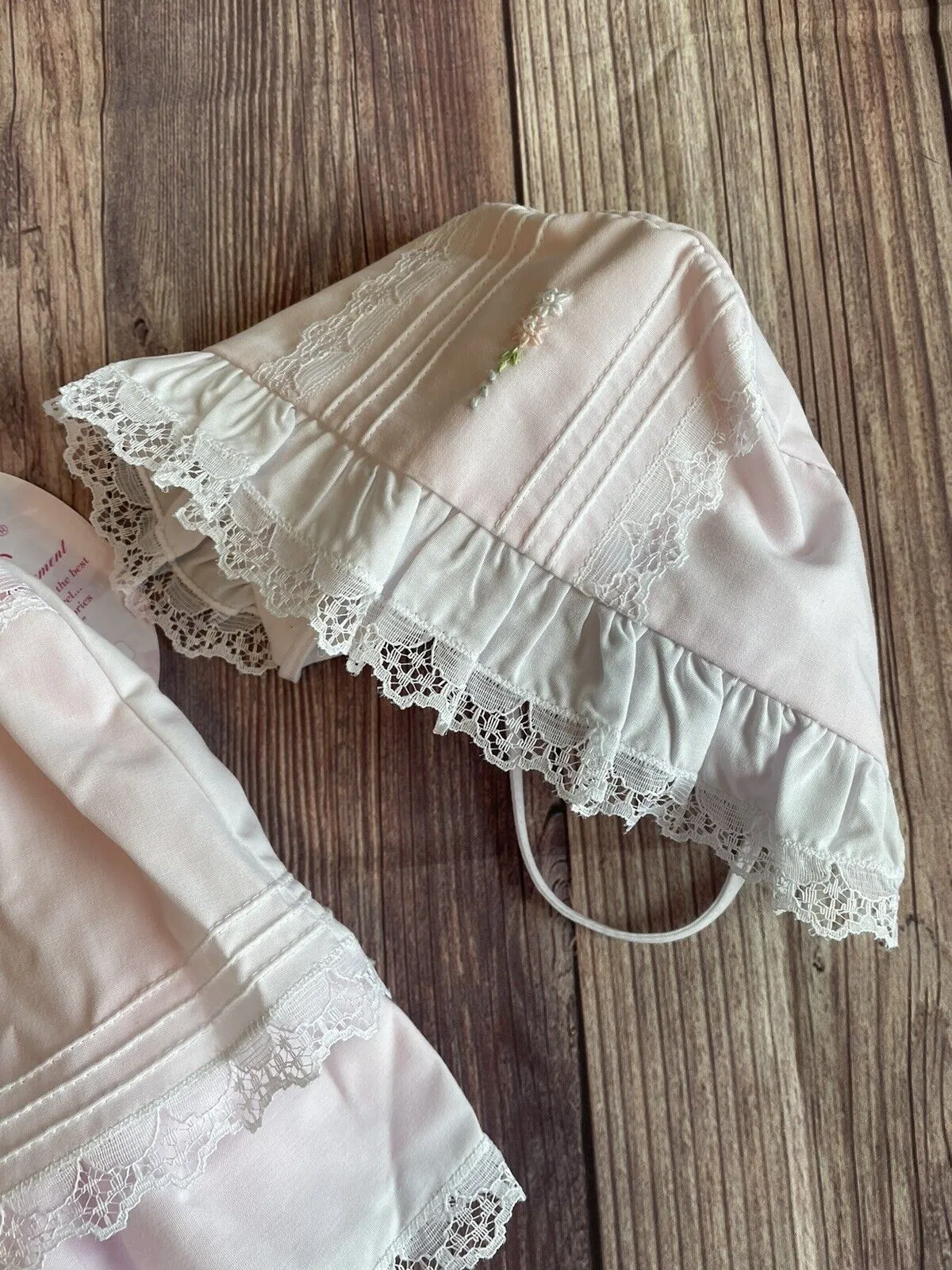 Will'beth Girls Soft Pink Fancy Lace Layered Heirloom Vintage 3 piece Dress Newborn 3 6 9 Months