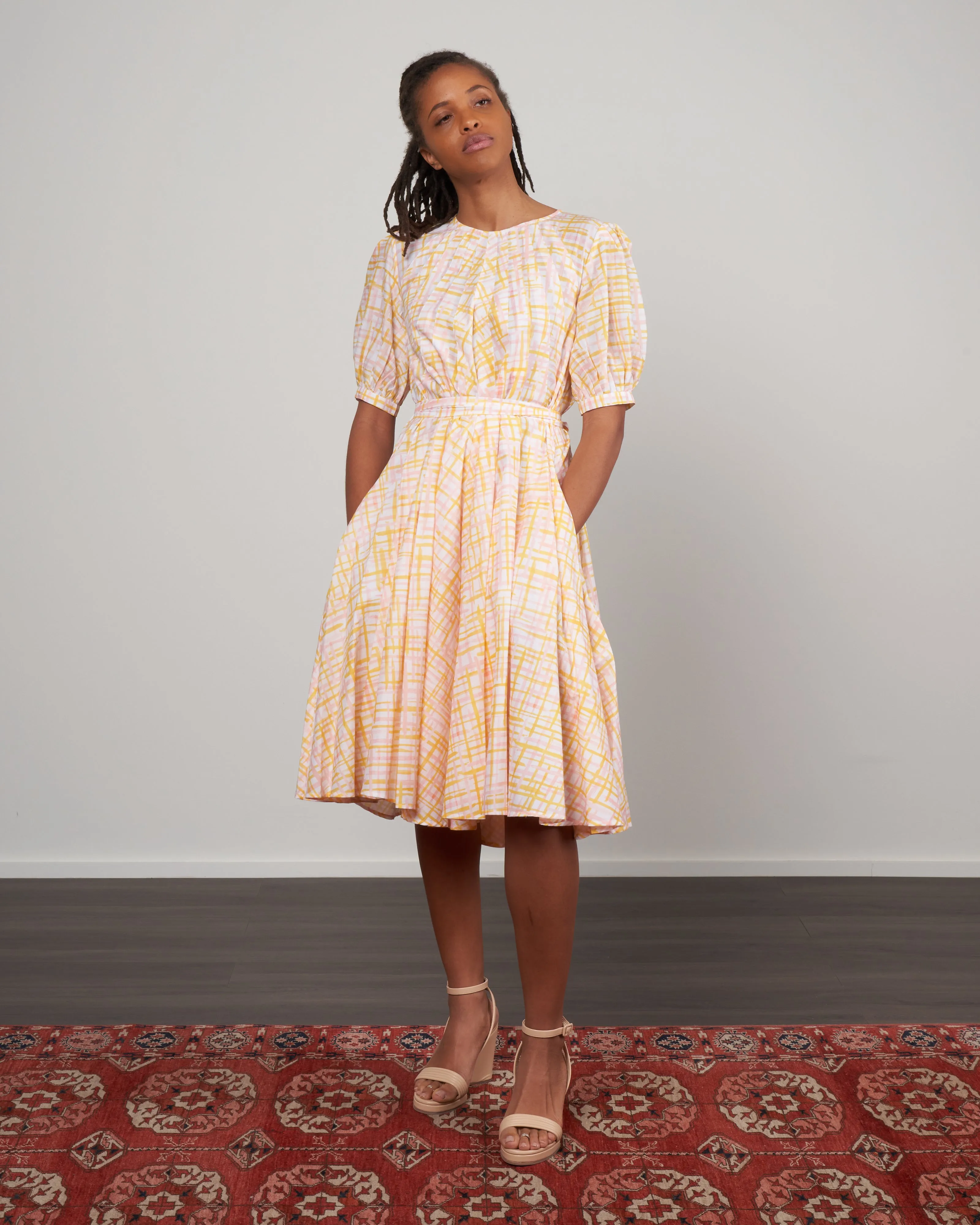 wolkers print dress - marigold crosshatch print