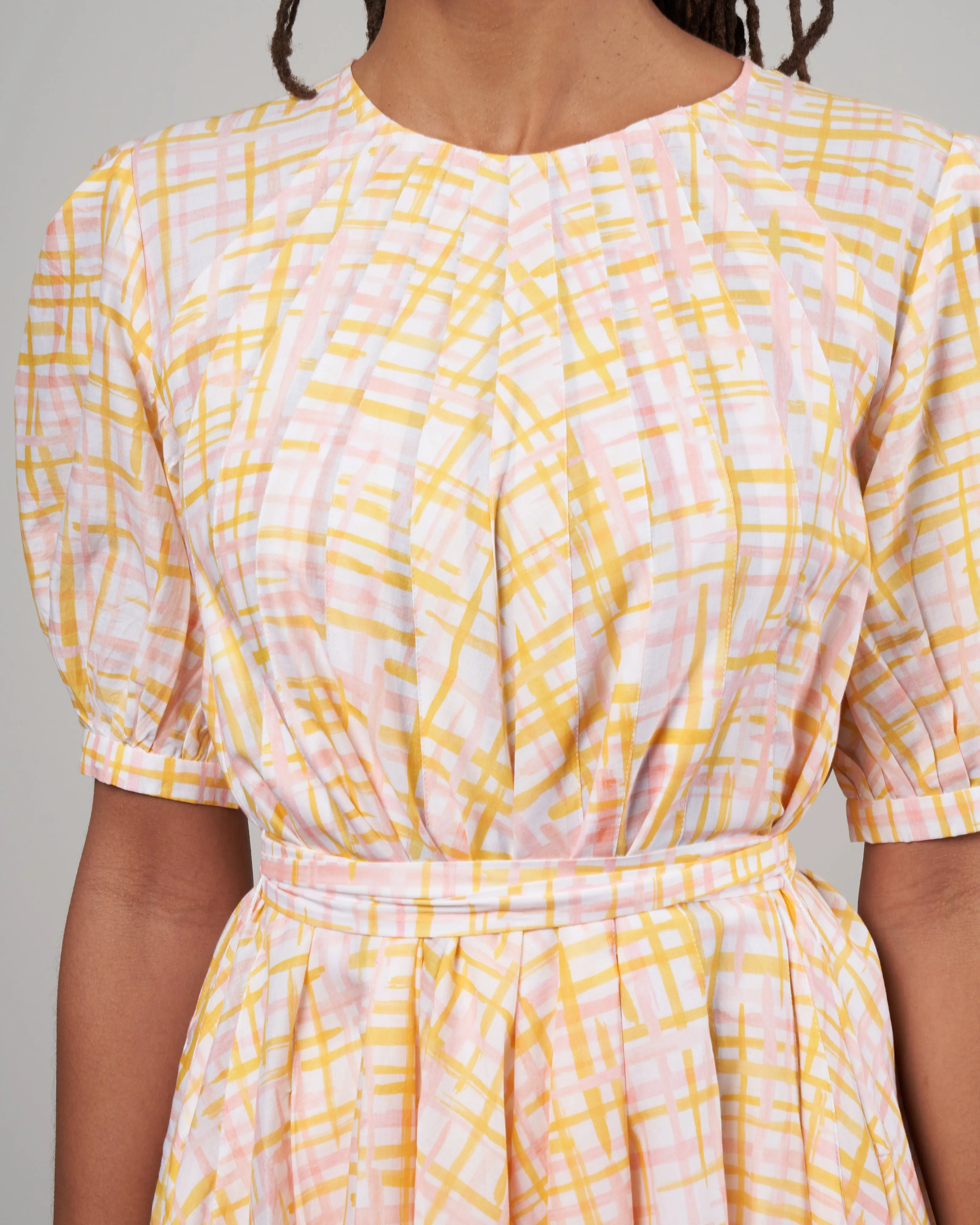 wolkers print dress - marigold crosshatch print