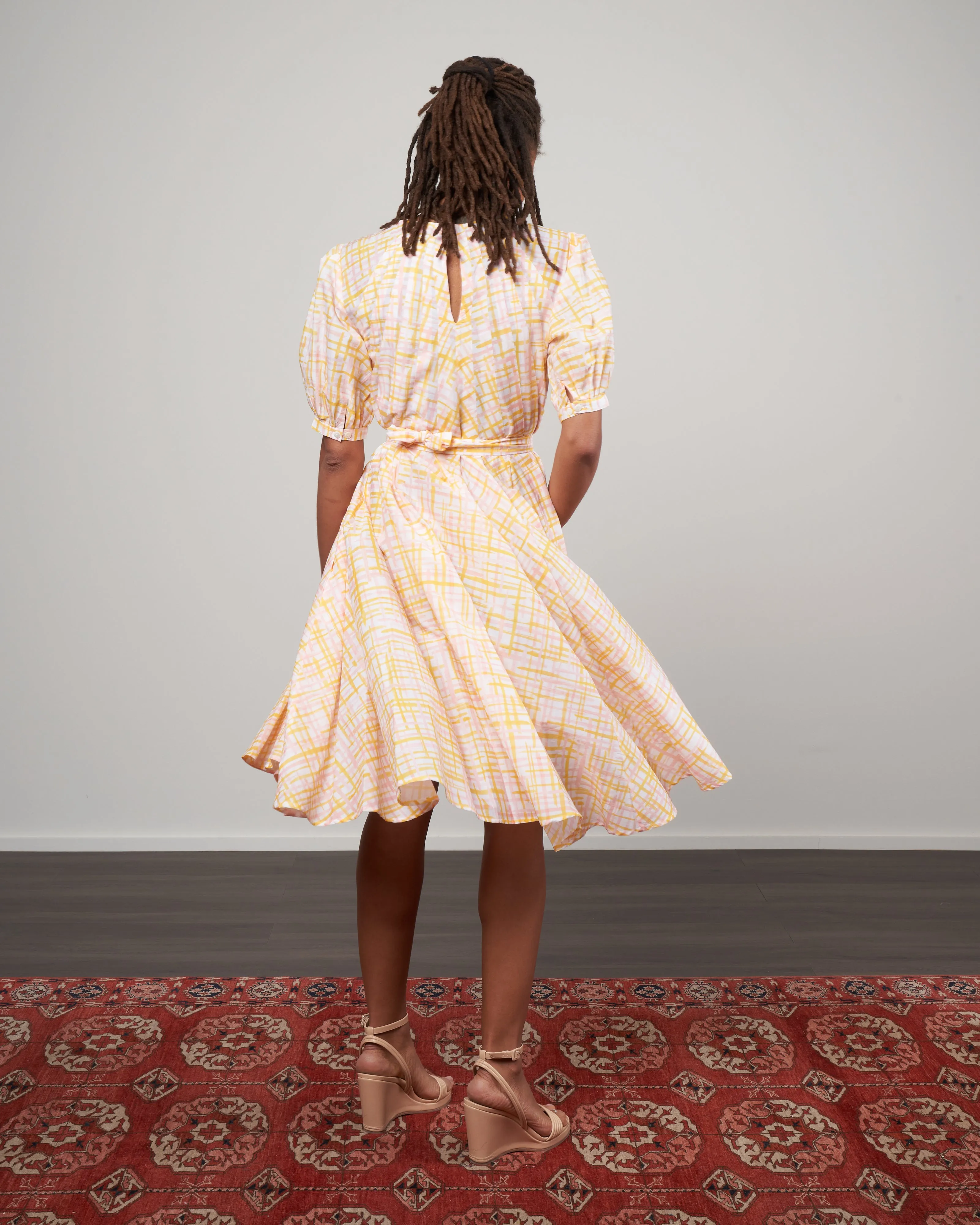 wolkers print dress - marigold crosshatch print