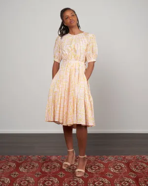 wolkers print dress - marigold crosshatch print