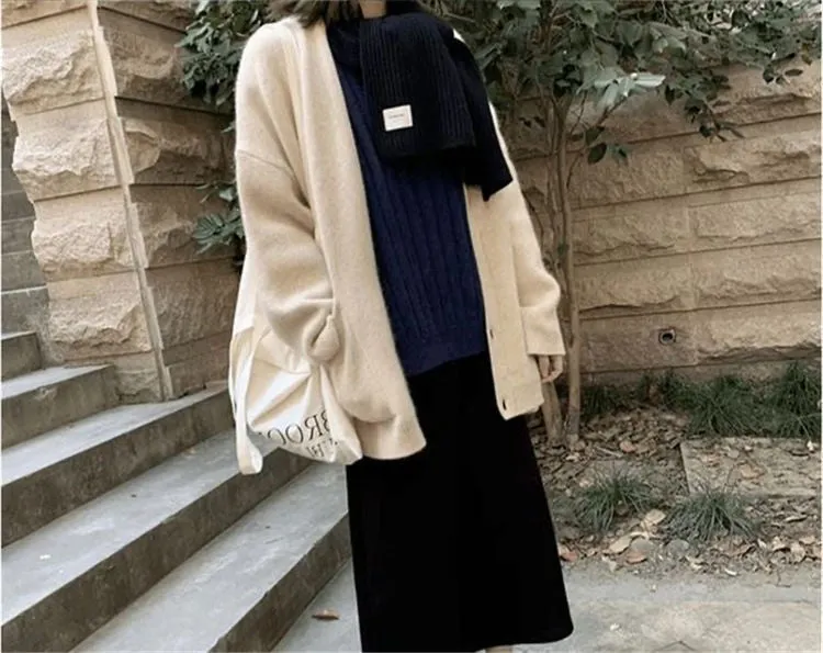 Women V-Neck Pockets Knitted Sweater