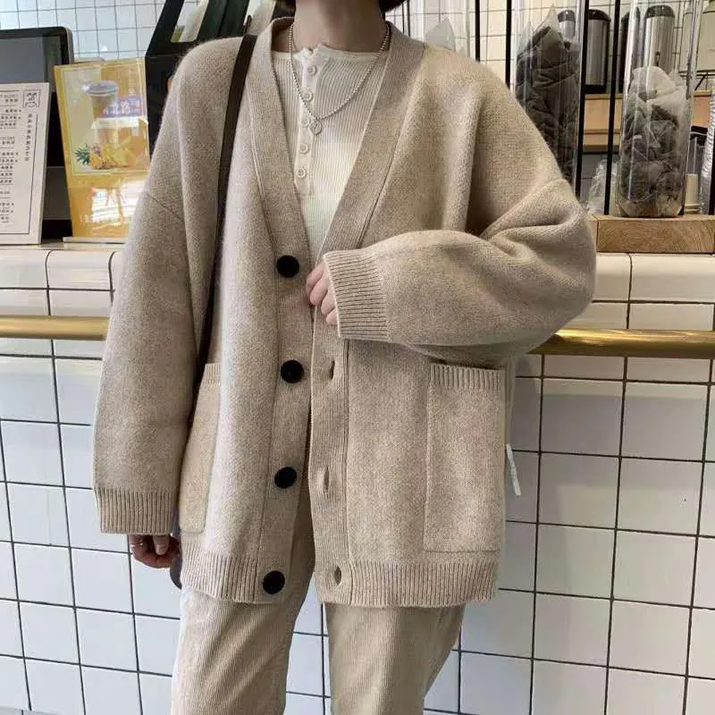 Women V-Neck Pockets Knitted Sweater