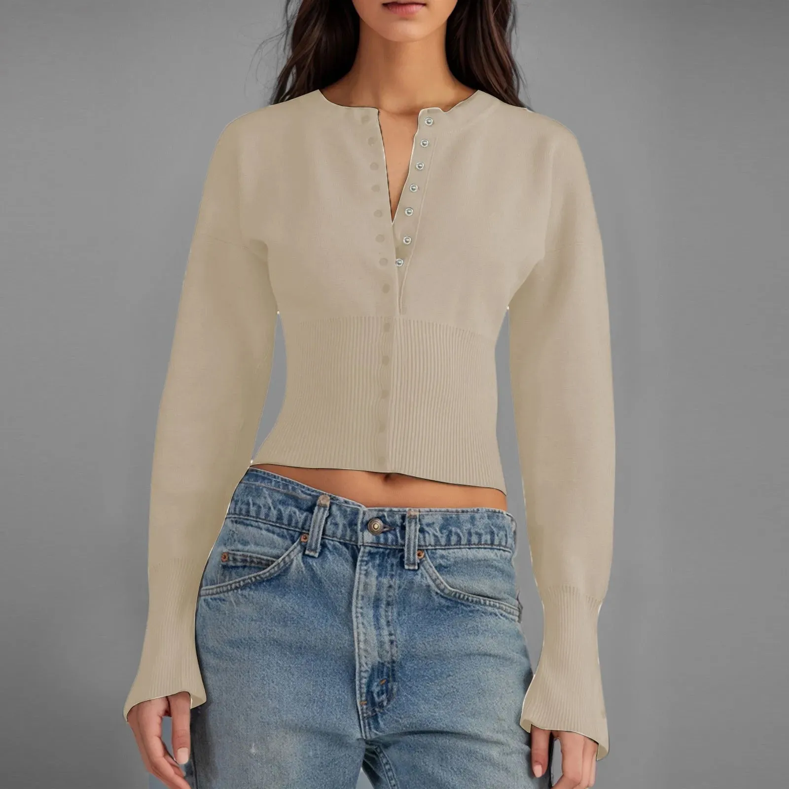 Womens Cardigan Chunky Hot Girl Design Concealed Button Round Neck Knitted Cardigan Temperament Sweaters for Women 4x