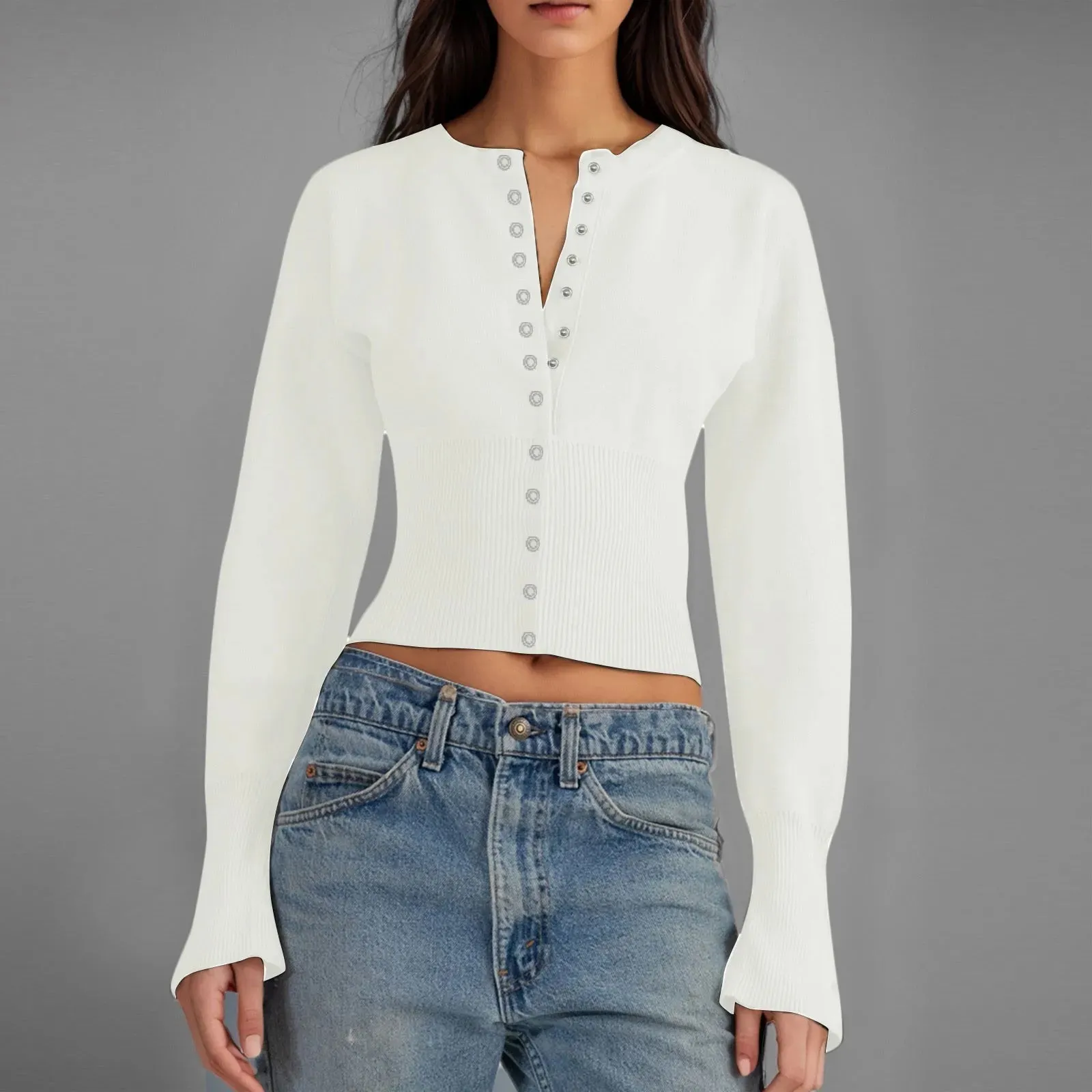 Womens Cardigan Chunky Hot Girl Design Concealed Button Round Neck Knitted Cardigan Temperament Sweaters for Women 4x