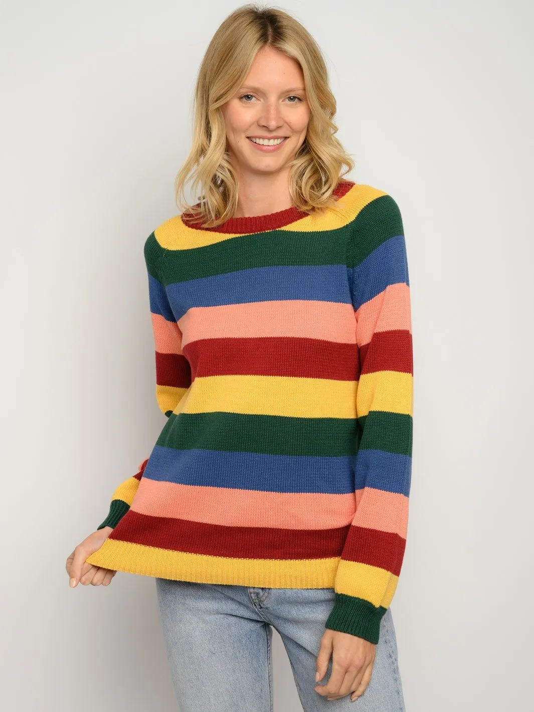 WOMEN'S LONG SLEEVE MULTI STRIPES SWEATER