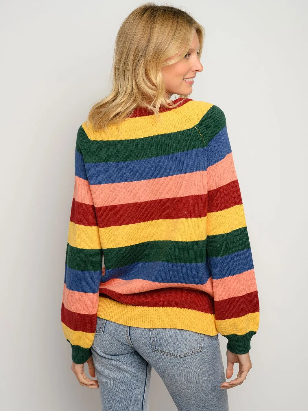 WOMEN'S LONG SLEEVE MULTI STRIPES SWEATER