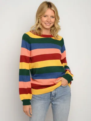 WOMEN'S LONG SLEEVE MULTI STRIPES SWEATER