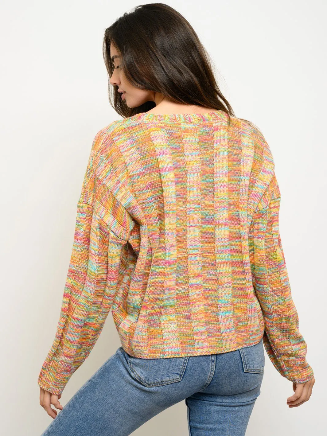 WOMEN'S MULTI COLOR V-NECK SWEATER