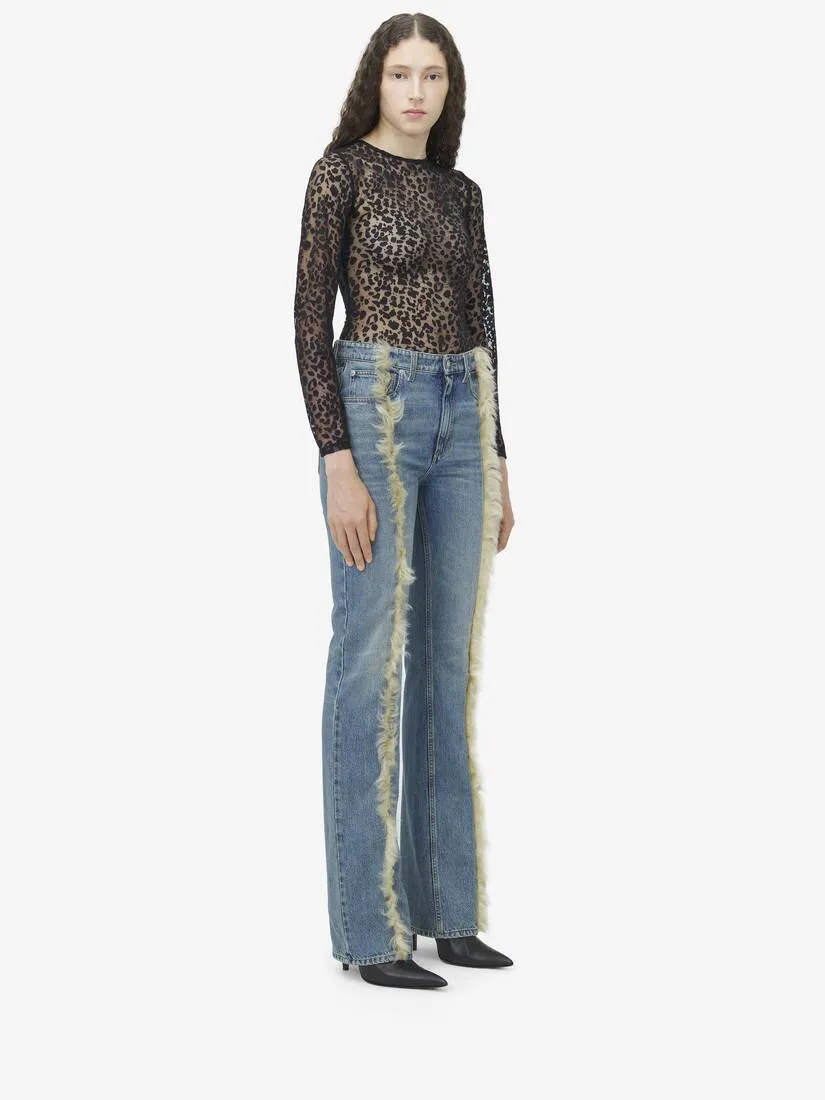 Women's Shearling Trim Jeans In Indigo
