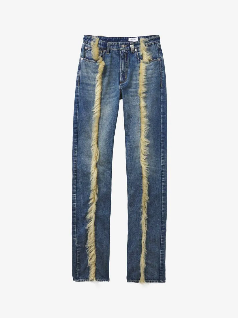 Women's Shearling Trim Jeans In Indigo