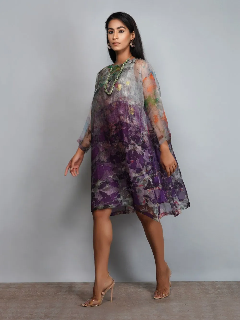 Yavi   I   Printed Organza Silk Dress With Printed Cotton Slip