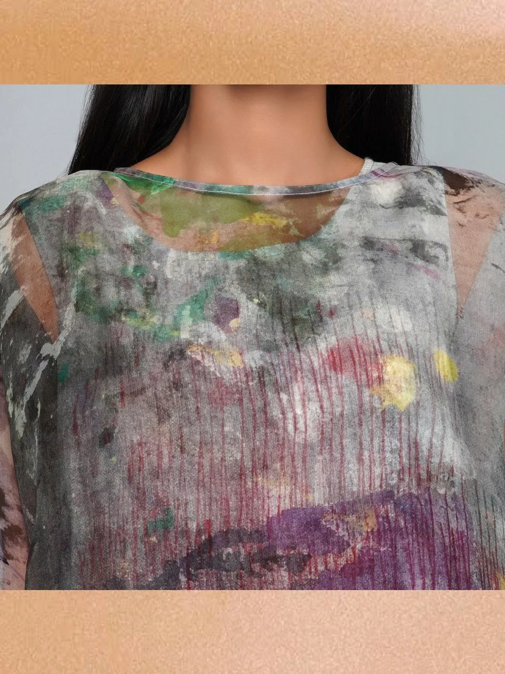 Yavi   I   Printed Organza Silk Dress With Printed Cotton Slip