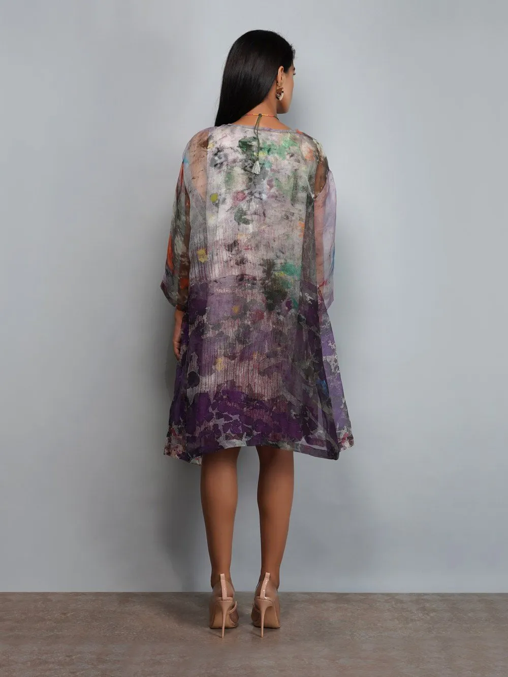 Yavi   I   Printed Organza Silk Dress With Printed Cotton Slip