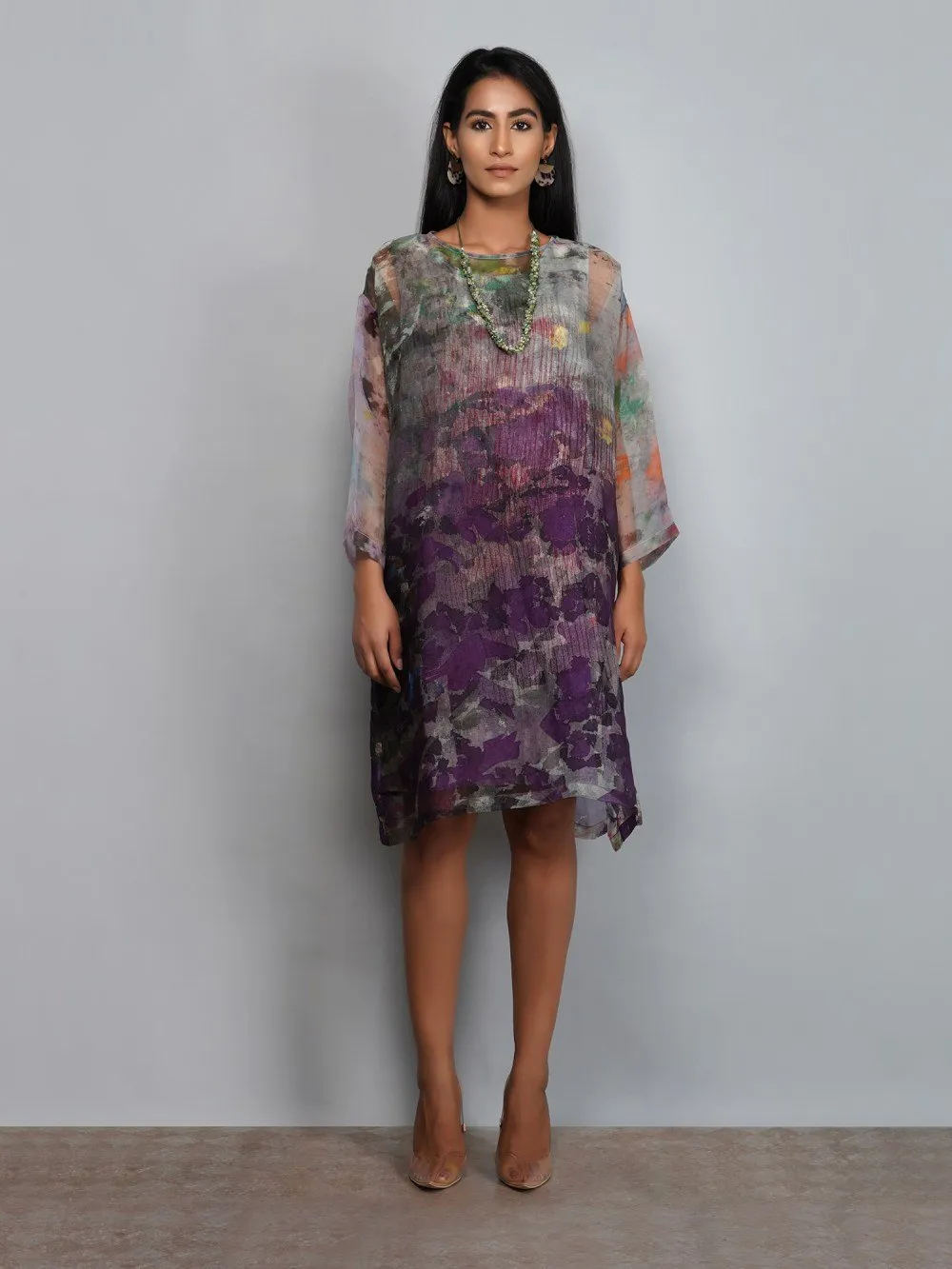 Yavi   I   Printed Organza Silk Dress With Printed Cotton Slip