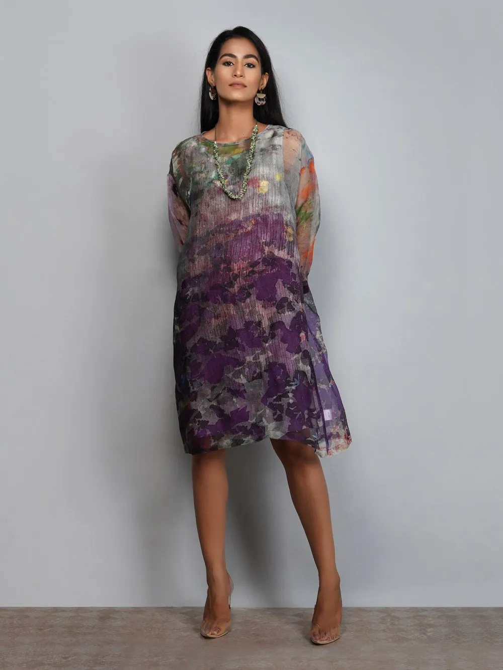 Yavi   I   Printed Organza Silk Dress With Printed Cotton Slip