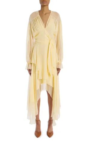 Yellow Silk Chiffon Dress With Tie Detail And Slip