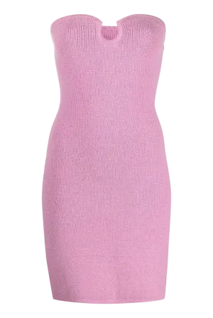 Zina Textured Cotton Strapless Pink Dress