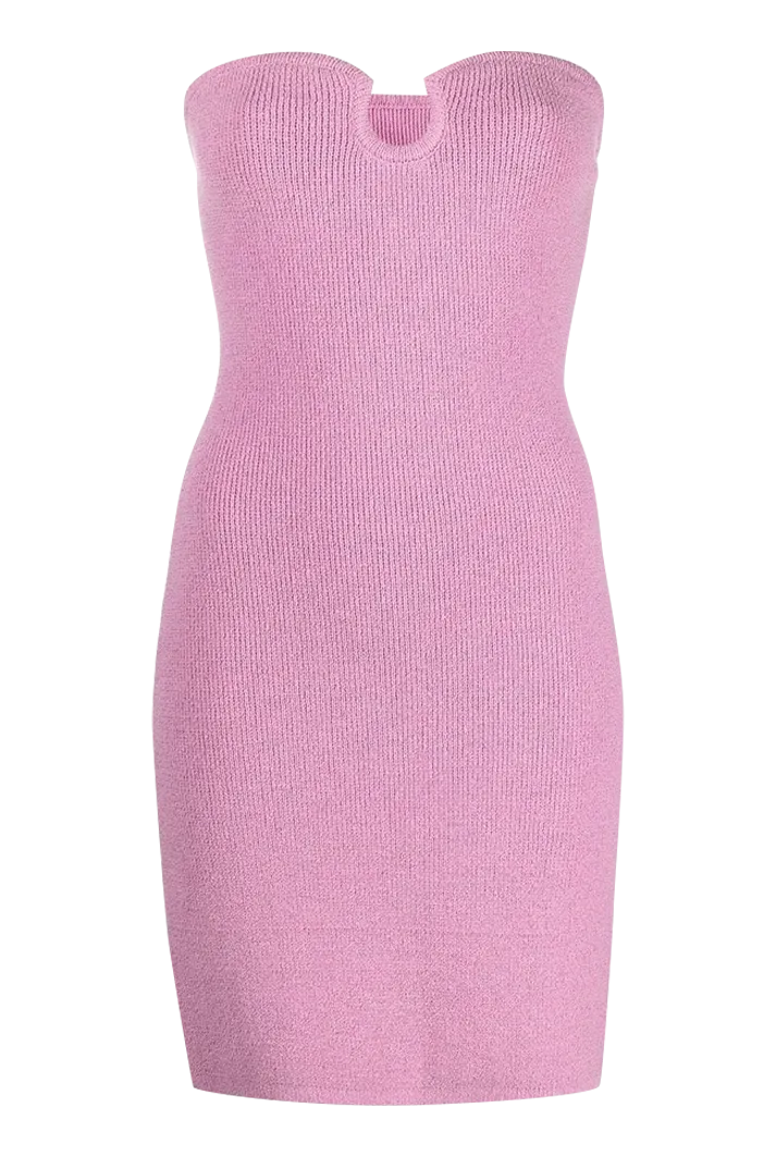 Zina Textured Cotton Strapless Pink Dress